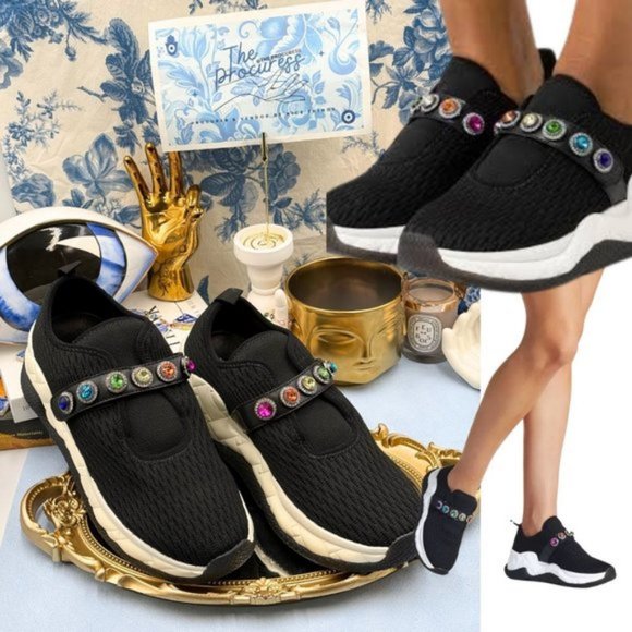 🆕 KURT GEIGER LONDON 🧿 NWOB Lond Knit Jewel Sneakers, Black - Sz EU40.5 US 9.5 - Picture 1 of 14